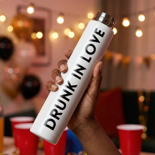 Drunk In Love Flask Bottle in White | Stainless Steel Double Wall Insulated Tumbler | 8oz