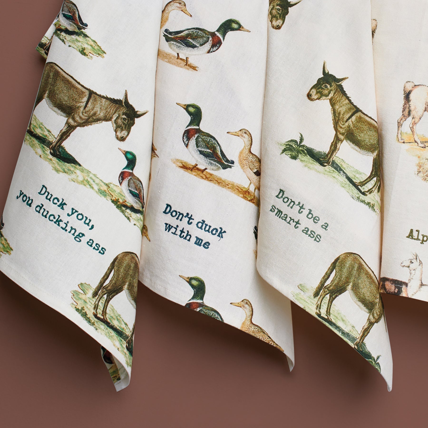 Duck You, You Ducking Ass Dish Cloth Towel | Cotten Linen Novelty Tea Towel | Embroidered Text | 18" x 28"