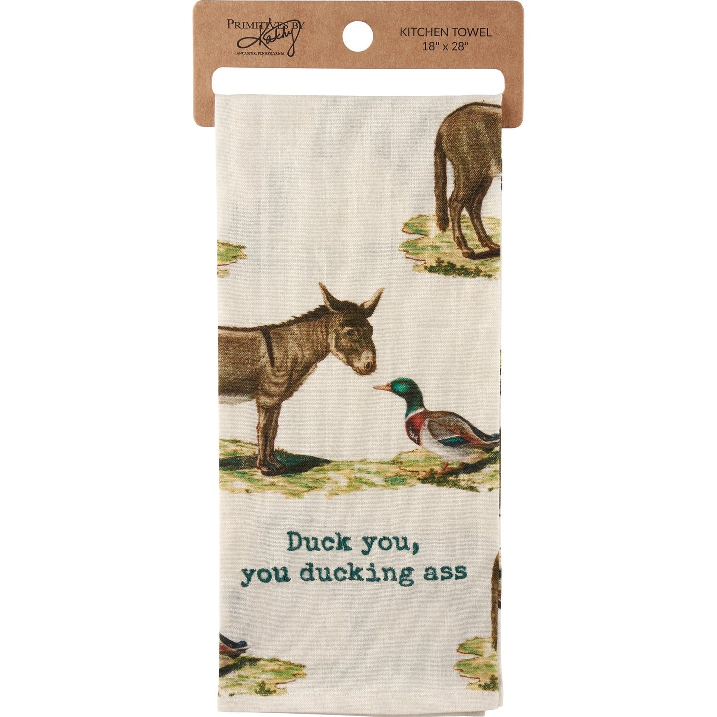 Duck You, You Ducking Ass Dish Cloth Towel | Cotten Linen Novelty Tea Towel | Embroidered Text | 18" x 28"