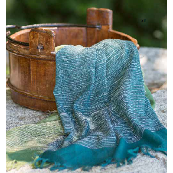 Duple Color Blue Green Stripe Fringe Scarf | Two Toned Midweight Boho Long Scarf | 38” x 70”