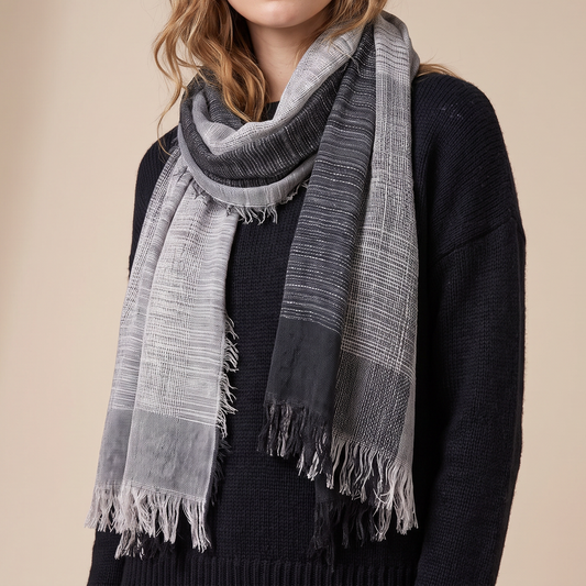 Duple Color Blue Green Stripe Fringe Scarf | Two Toned Midweight Boho Long Scarf | 38” x 70”-Chloe & Lex-The Bullish Store