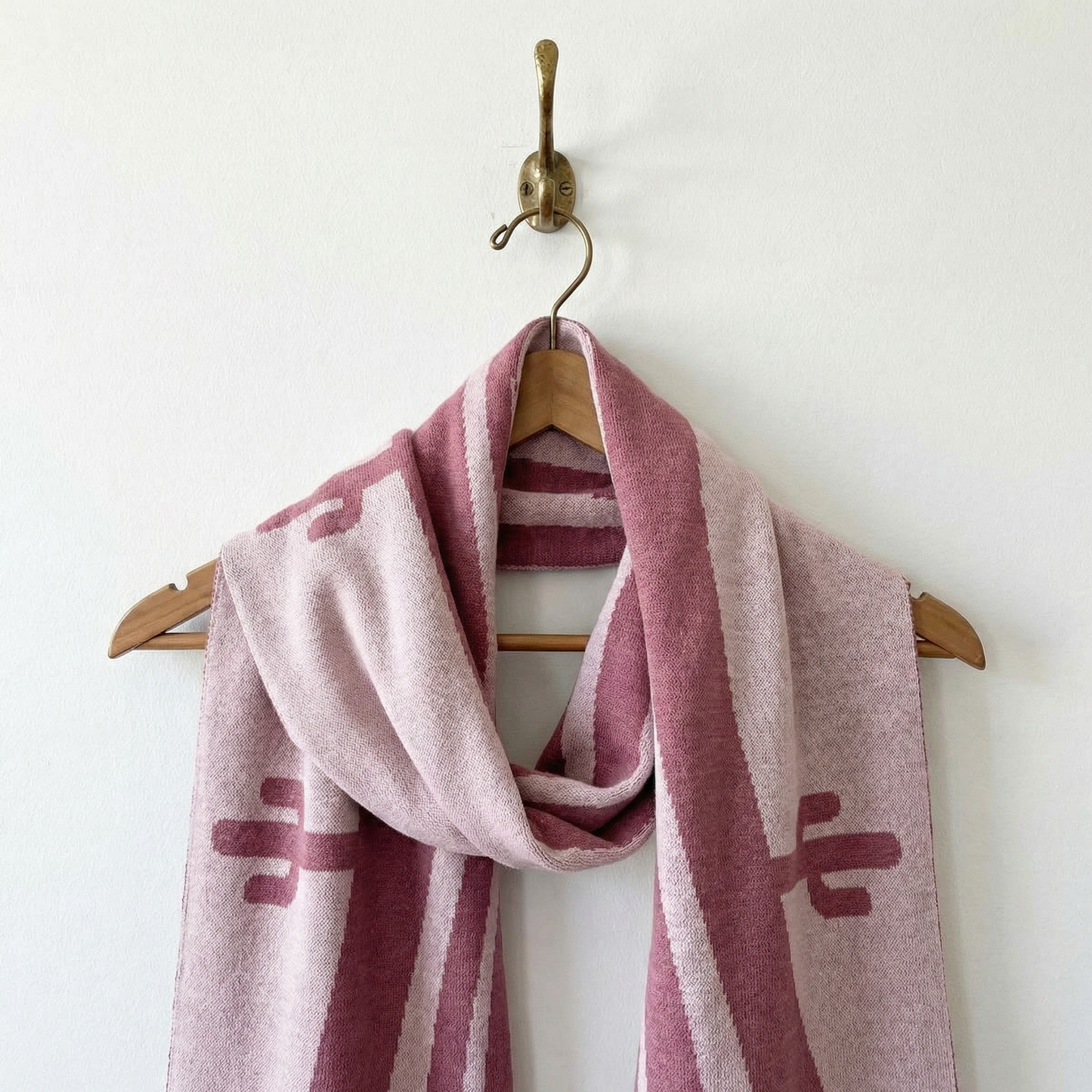 Dust Rose Desert Cactus Scarf | Retro Intarsia Knit Scarf