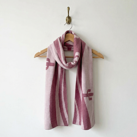 Dust Rose Desert Cactus Scarf | Retro Intarsia Knit Scarf