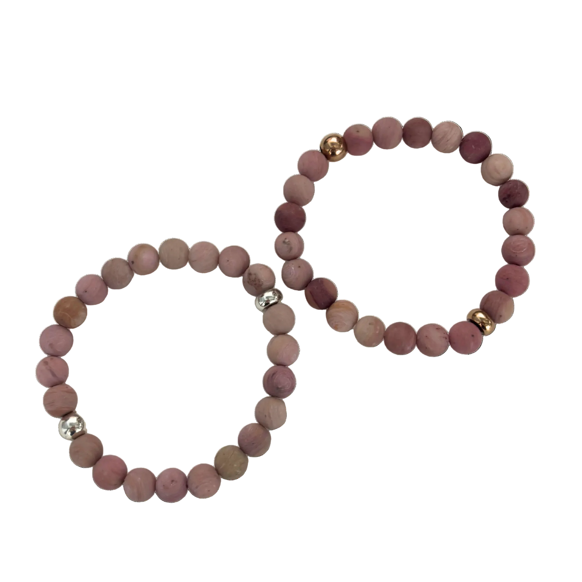 Earthy Clay Beads Beaded Bracelet | Mauve Boho Elastic Bracelet | Gold or Silver