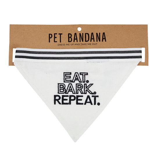 Eat Bark Repeat Pet Bandana in White | Cotton Animal Pet Accessory | 9" x 6"