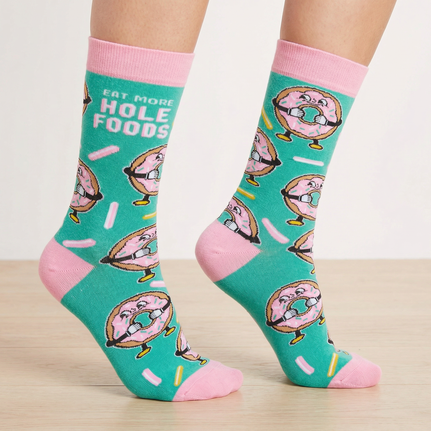Eat More Hole Foods Socks | Funny Donut Socks | Retro Food Pun Socks
