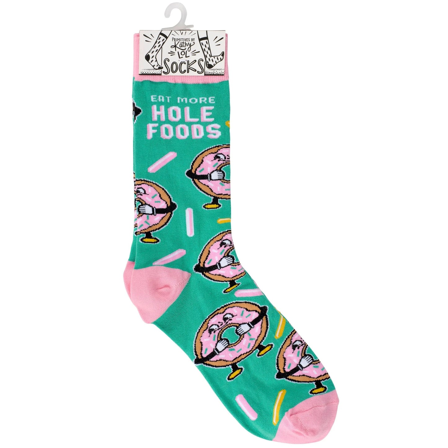 Eat More Hole Foods Socks | Funny Donut Socks | Retro Food Pun Socks