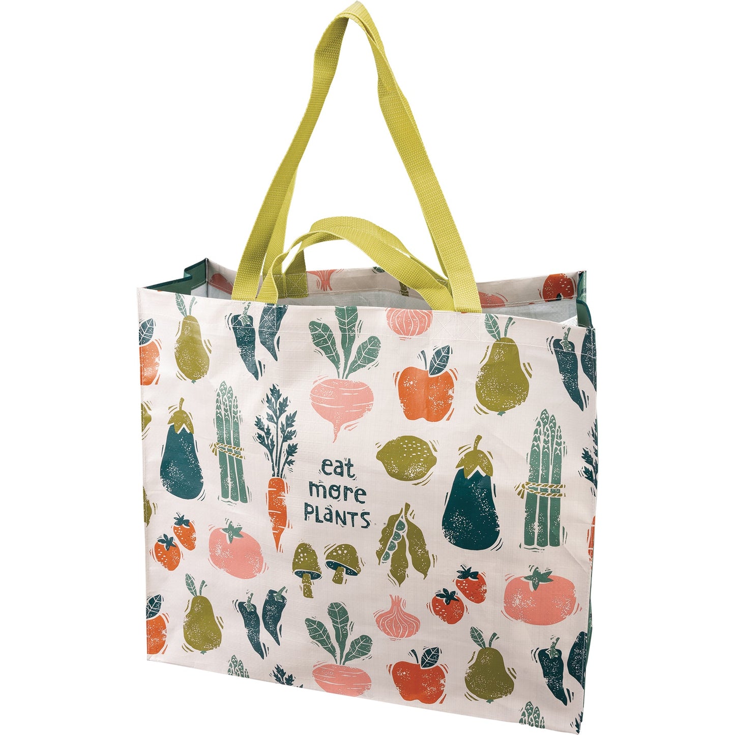 Eat More Plants Shopping Tote | Extra Large Market Eco Bag | 19.50" x 17.50" x 7"