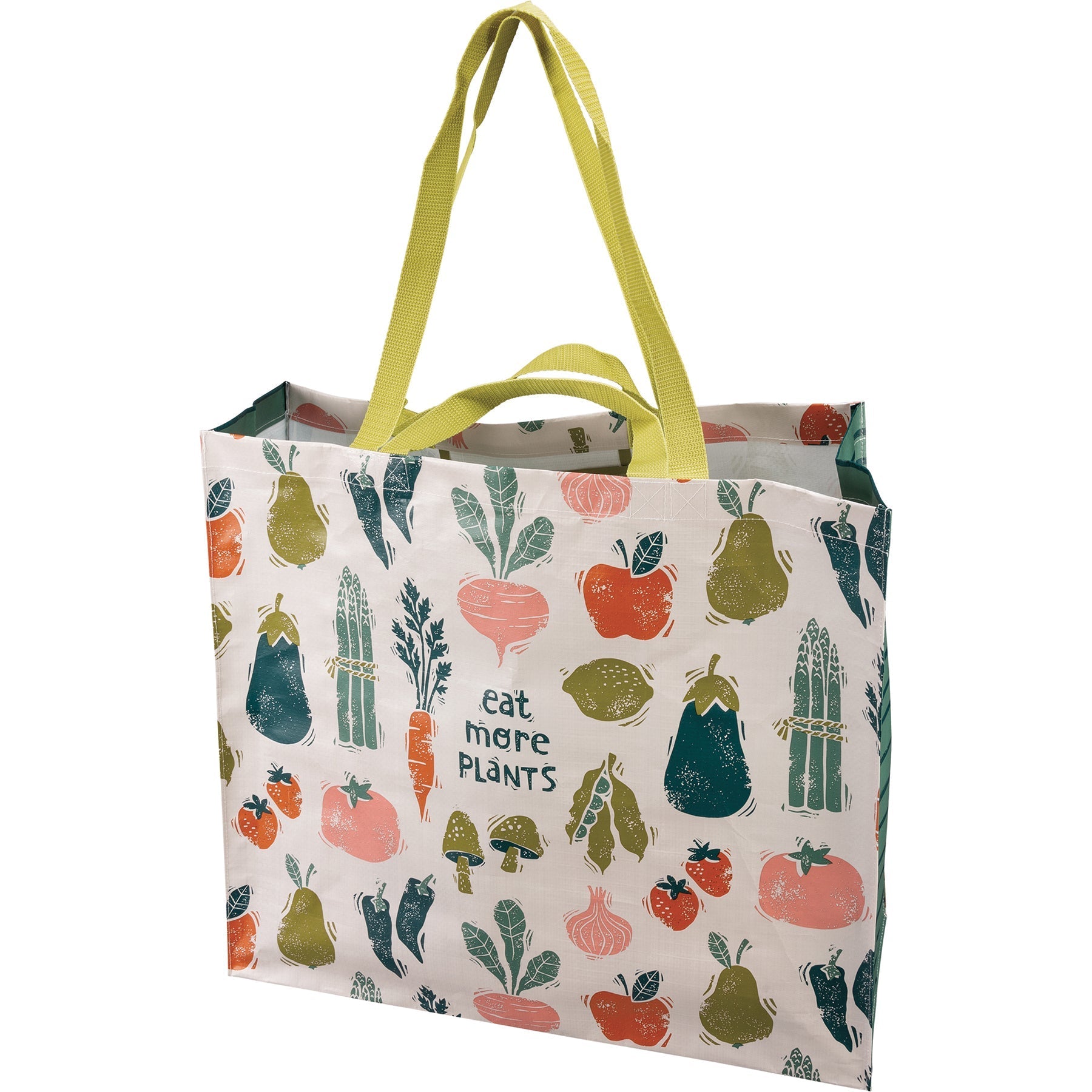 Eat More Plants Shopping Tote | Extra Large Market Eco Bag | 19.50" x 17.50" x 7"