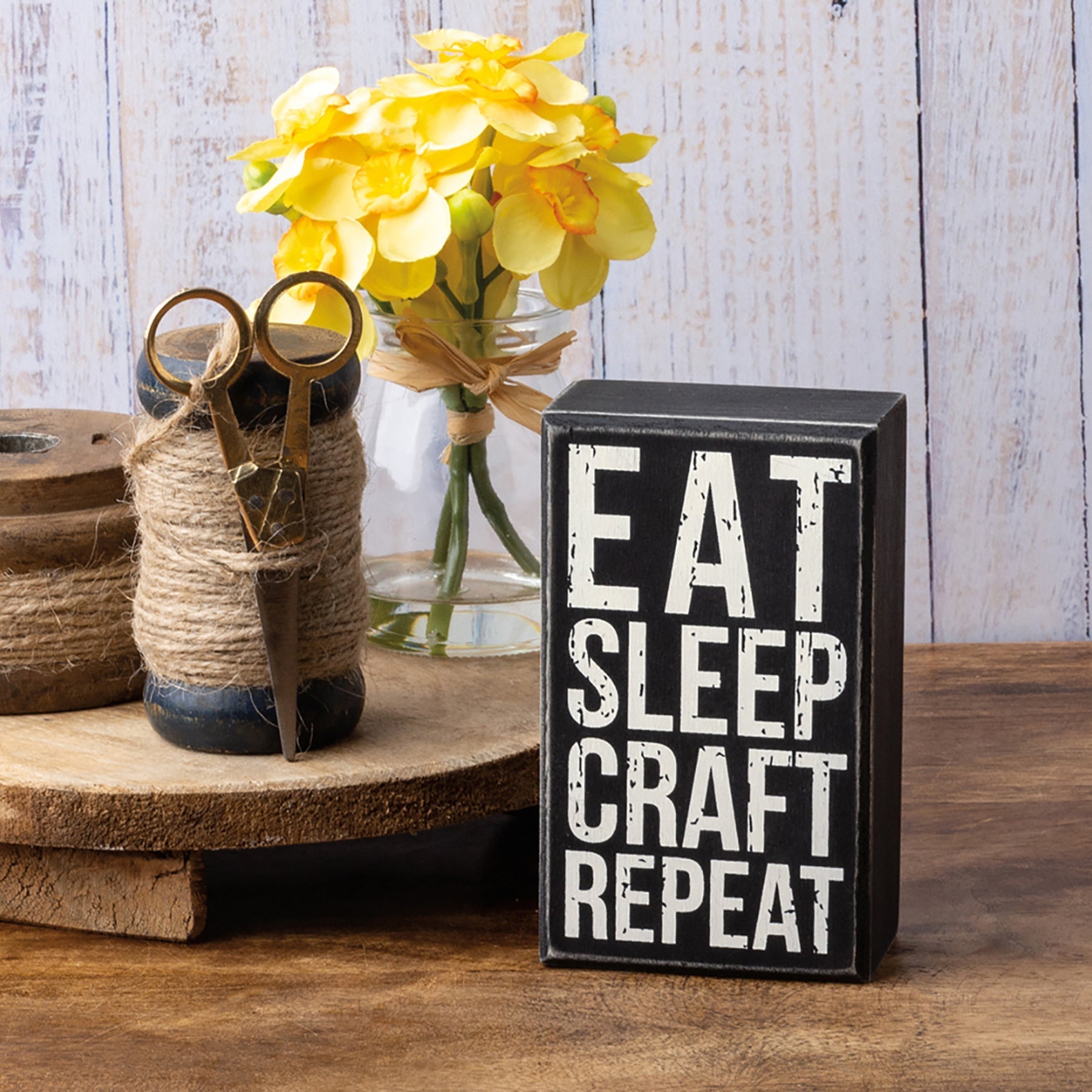 Eat Sleep Craft Repeat Wooden Box Sign, Funny/Rustic/Modern Quote Wall Art, Living/Dining/Bedroom, Cute Farmhouse Decor