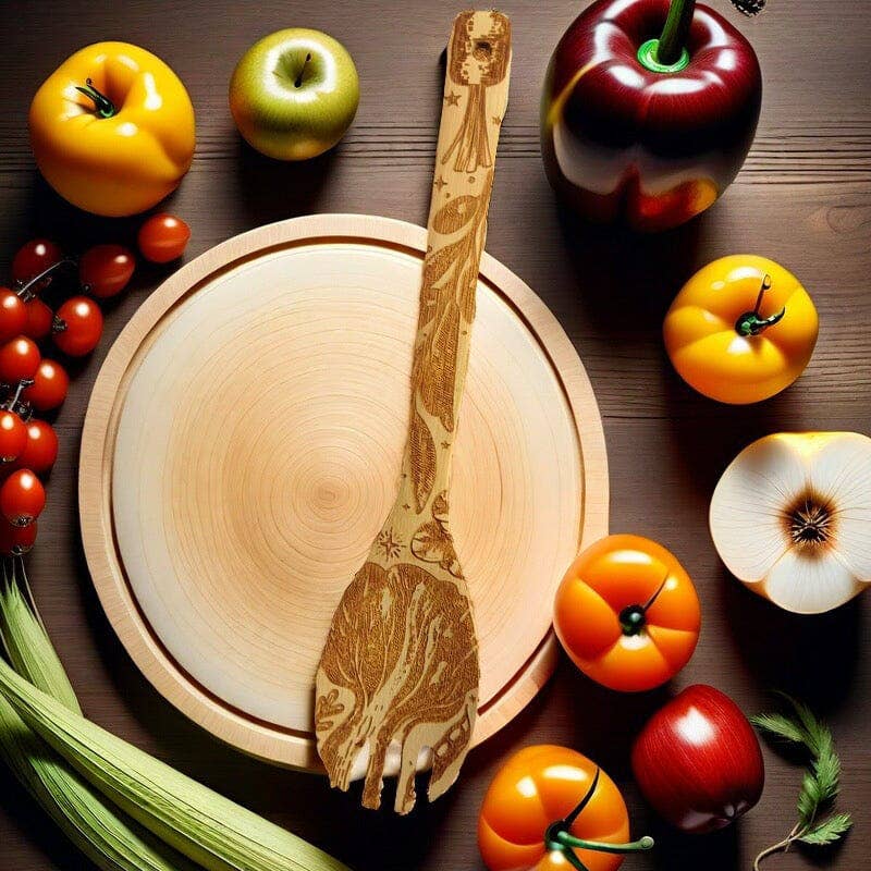 Eat Your Greens Witch Witchy Bamboo Salad Server Set | Engraved Eco-Friendly Utensils | Serving Spoon and Fork