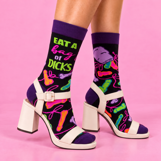 Eat a Bag of Dicks Sassy Women's Novelty Crew Socks | Ladies Multicolor Socks-Fabdaz-The Bullish Store
