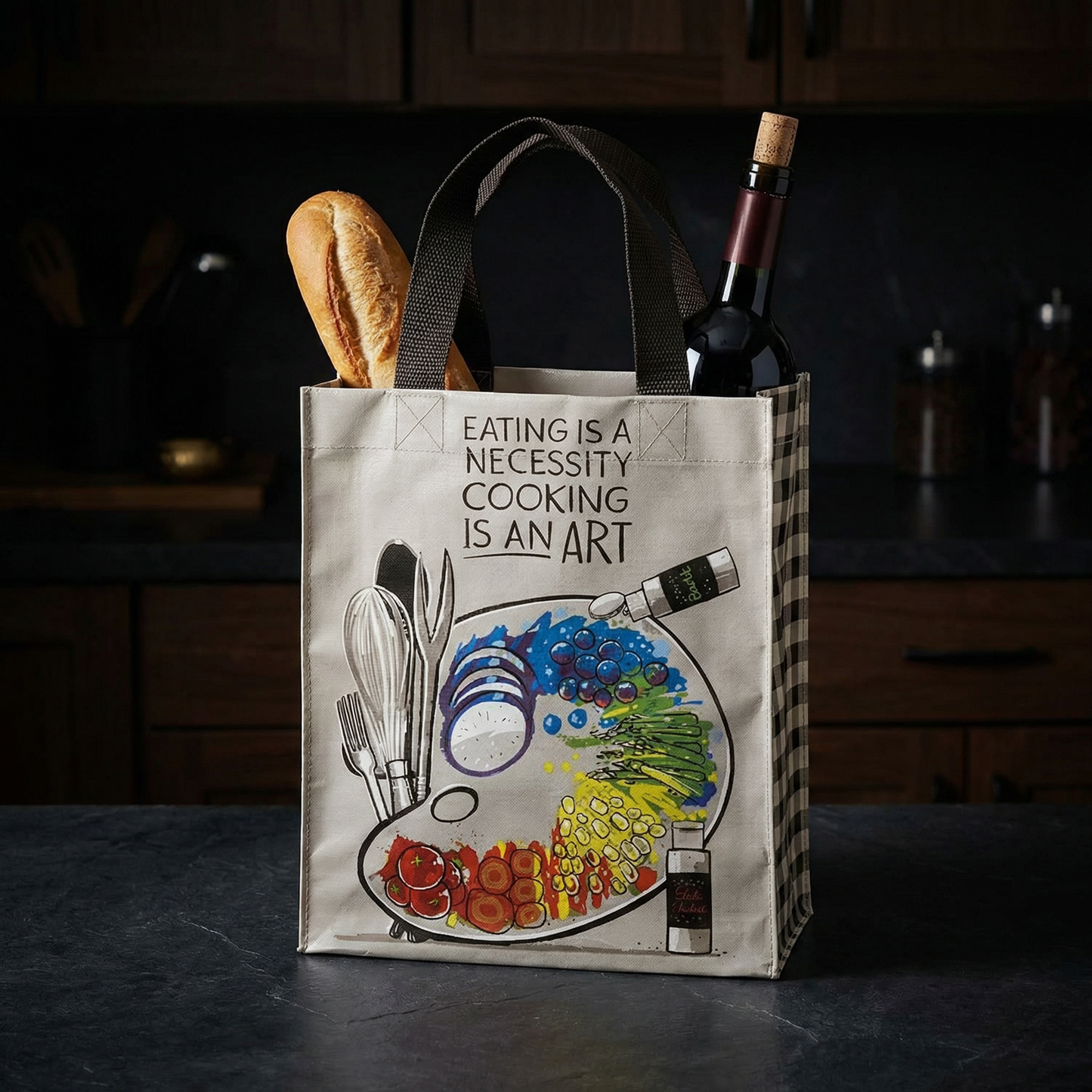 Eating Is A Necessity Cooking Is An Art Daily Tote Bag | Reusable Eco Grocery Bag 8.75" x 10.25" x 4.75"