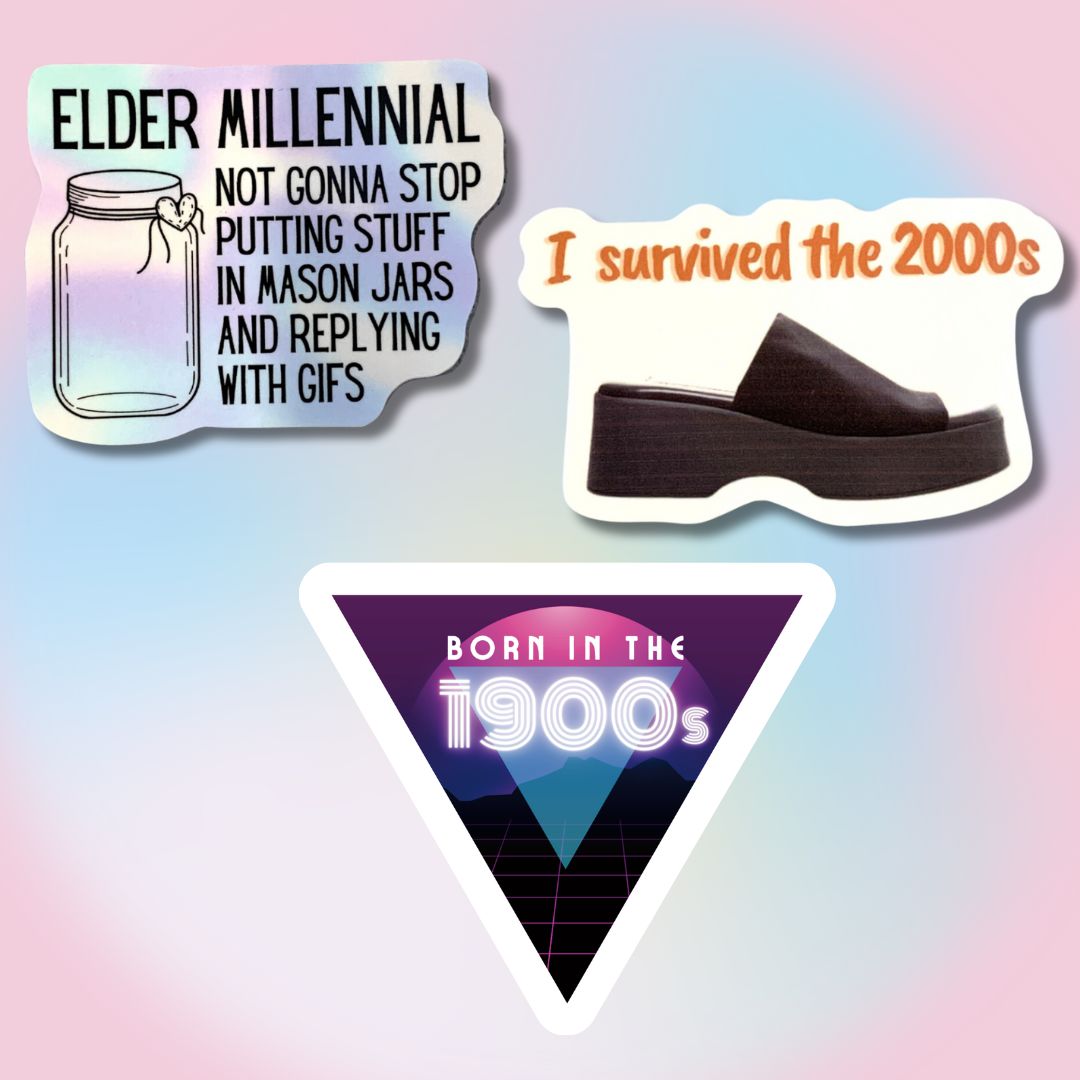 Elder Millennial Bundle Sticker | Laptop Phone Water Bottle Vinyl Decals | 3 Pack
