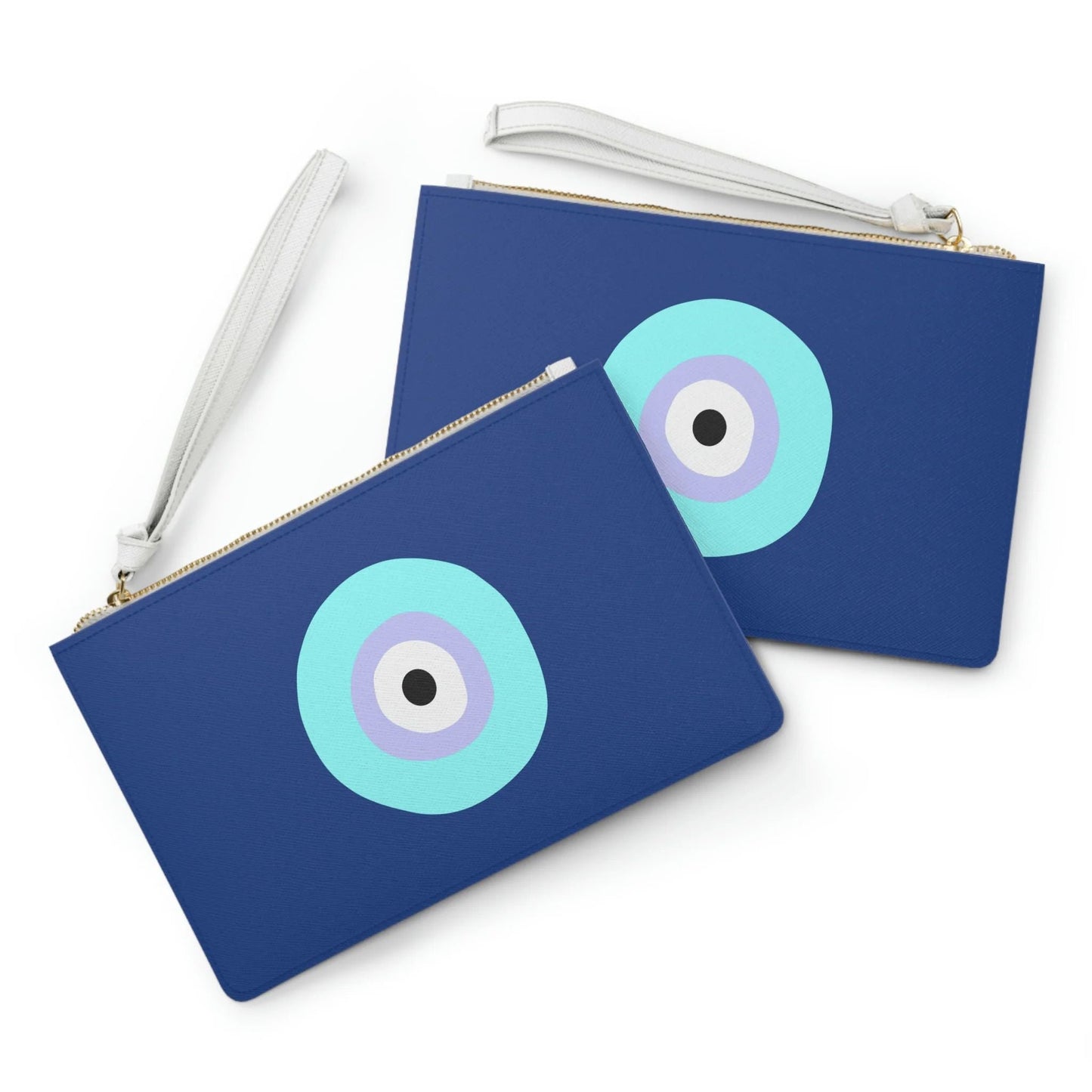 Electric Blue Evil Eye White Clutch | Makeup Bag or Organizer Pouch