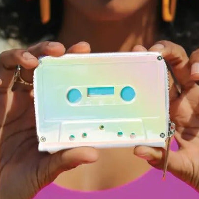 Electro White Retro Cassette Tape Zip Wallet | '80s Retro Mix Tape Theme