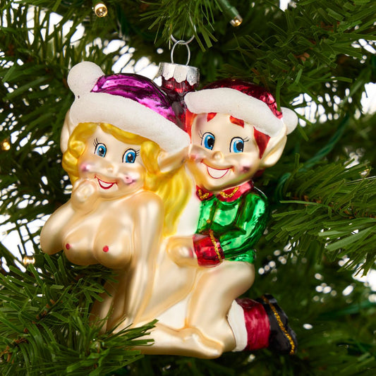Elfy Style Hand-Blown Glass Christmas Holiday Ornament | Naughty Funny Xmas Gift