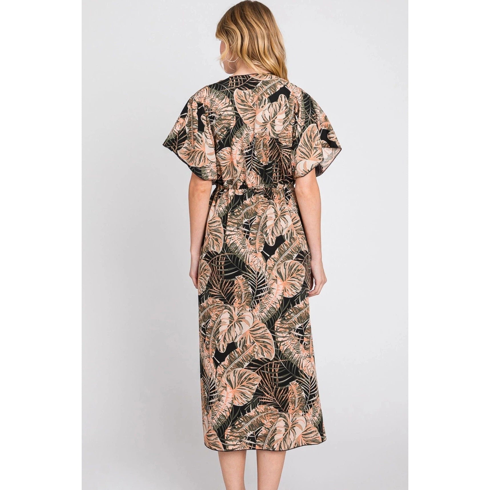 Eloise Tropical Leaves Drawstring Long Kimono