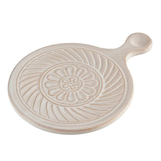 Embossed Stoneware Trivet | Rustic Hot Dishes Ceramic Stand | 5" Diameter