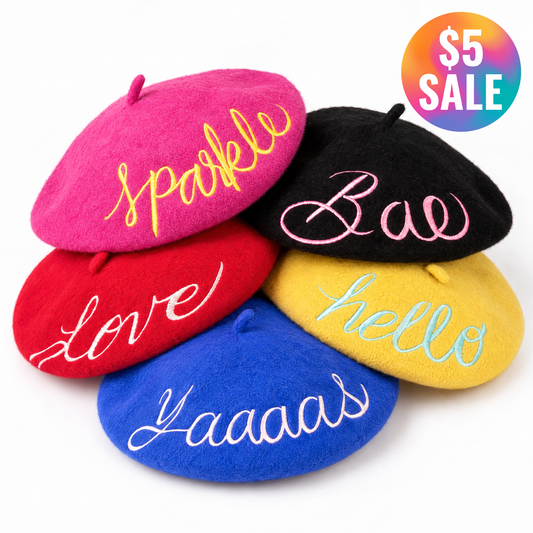 FLASH SALE: Embroidered Berets in 5 Fun Colors and Sayings | Wool and Nylon-Bewaltz-The Bullish Store