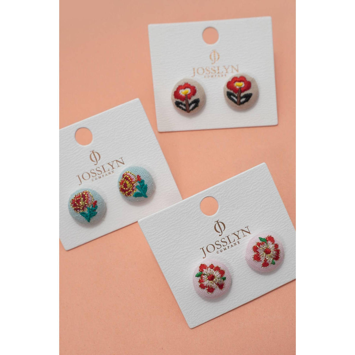 Embroidery Floral Gold Edge Stud Earrings-JOSSLYN by Wall to Wall-The Bullish Store