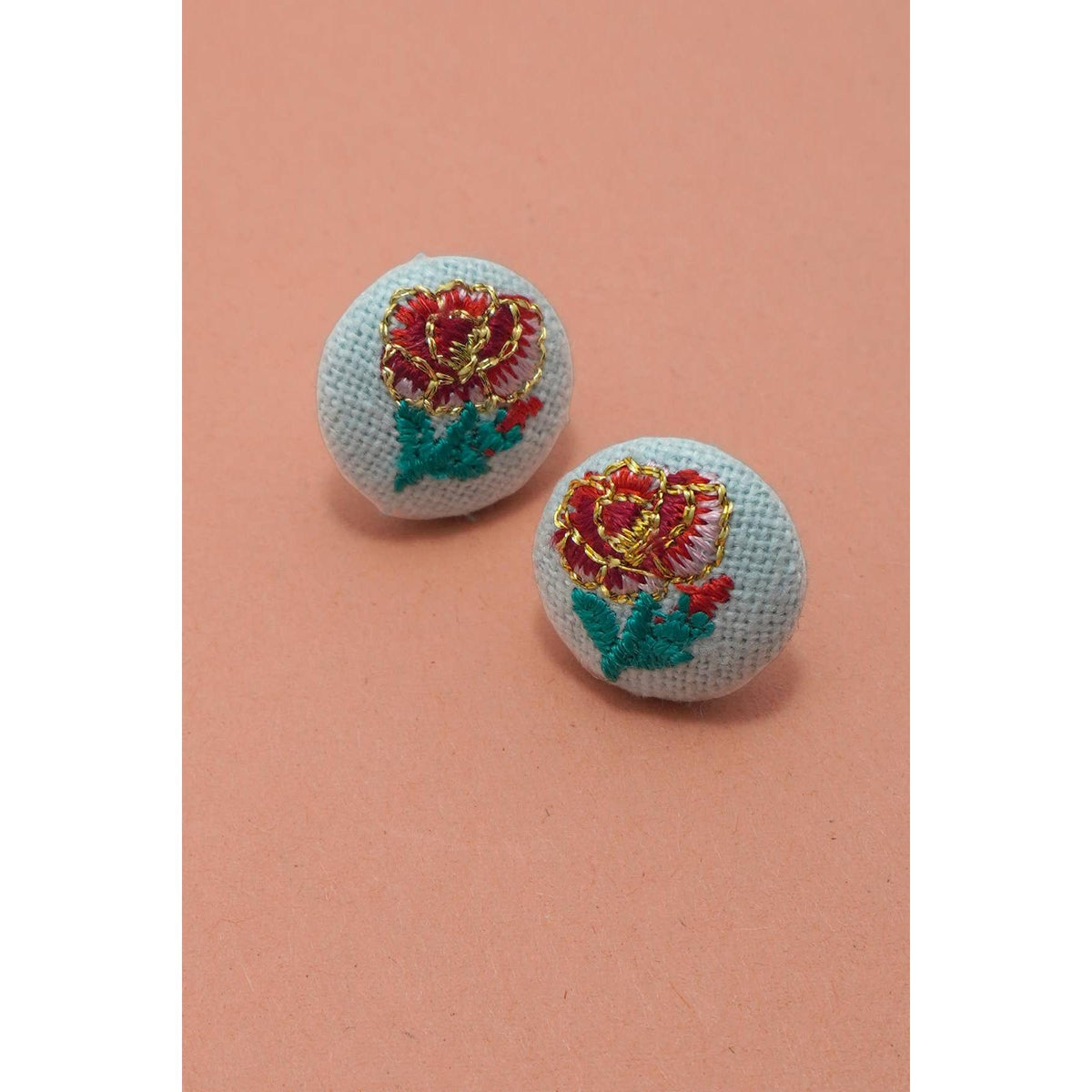 Embroidery Floral Gold Edge Stud Earrings-JOSSLYN by Wall to Wall-The Bullish Store
