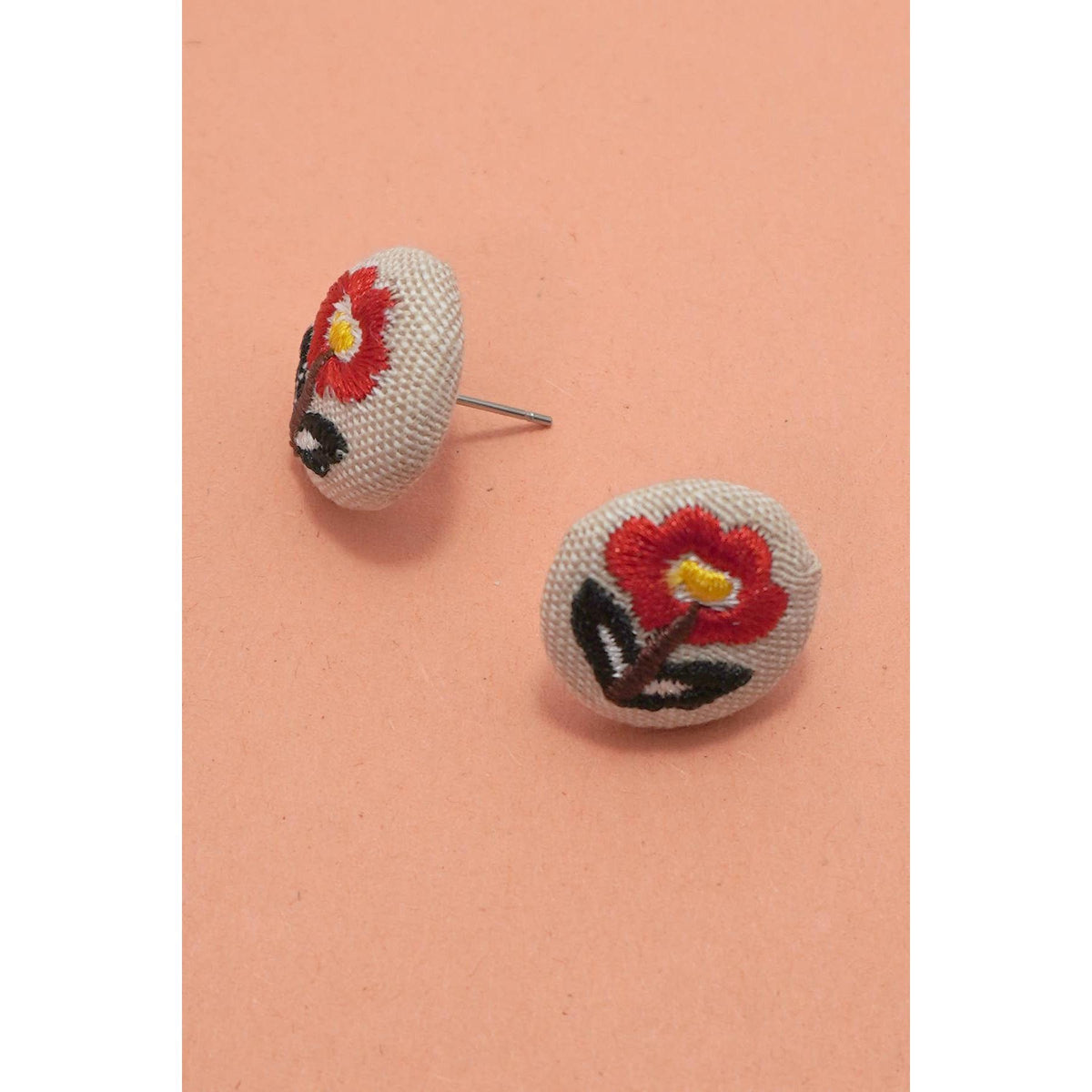 Embroidery Floral Gold Edge Stud Earrings-JOSSLYN by Wall to Wall-The Bullish Store