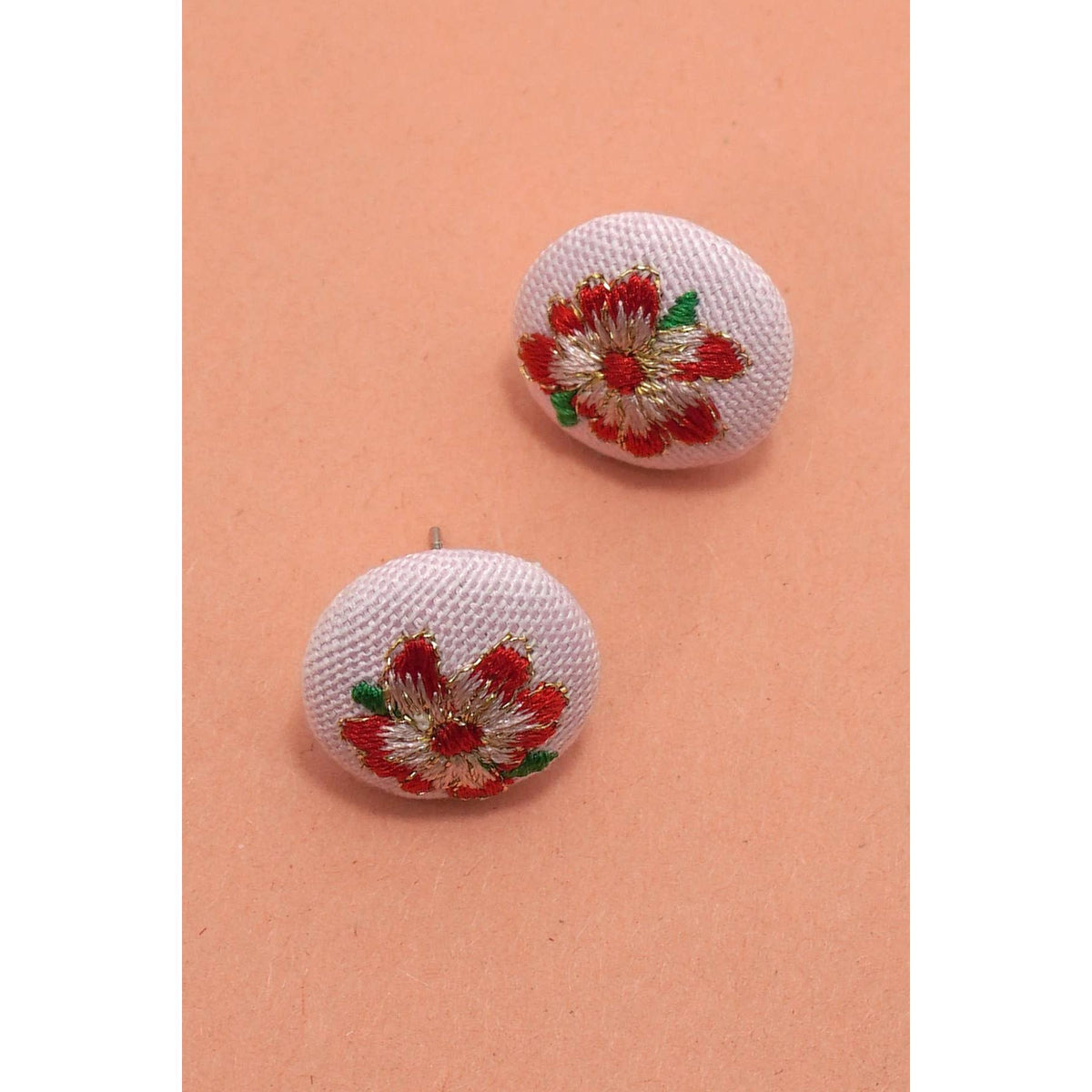 Embroidery Floral Gold Edge Stud Earrings-JOSSLYN by Wall to Wall-The Bullish Store