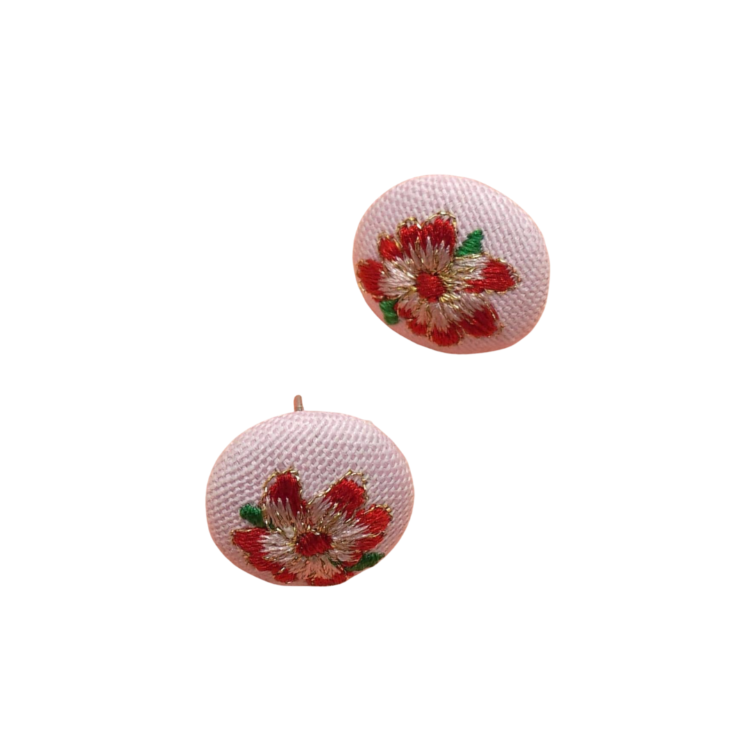 Embroidery Floral Gold Edge Stud Earrings-JOSSLYN by Wall to Wall-The Bullish Store