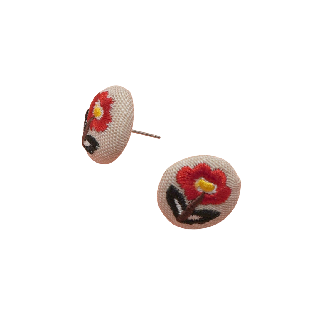 Embroidery Floral Gold Edge Stud Earrings-JOSSLYN by Wall to Wall-The Bullish Store