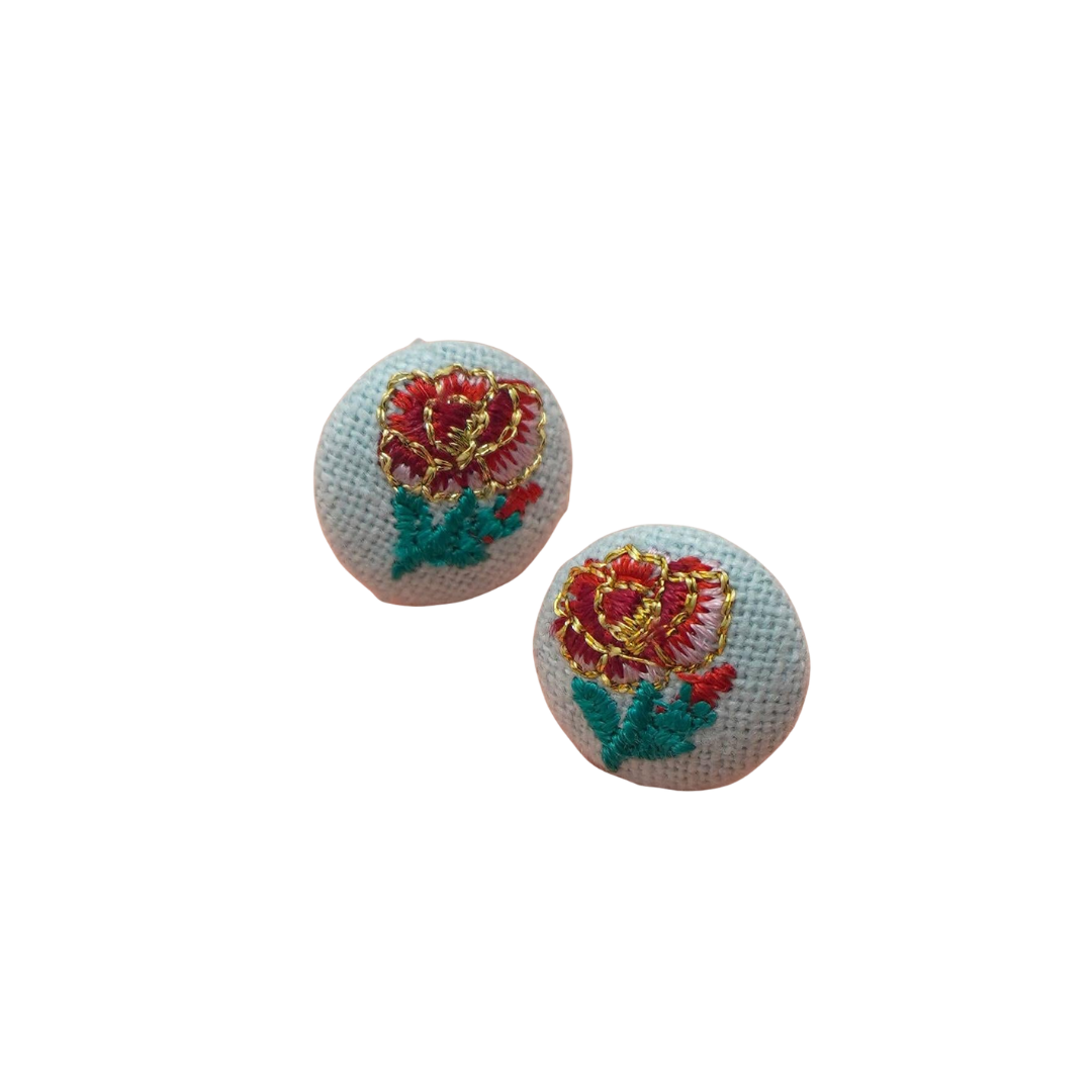 Embroidery Floral Gold Edge Stud Earrings-JOSSLYN by Wall to Wall-The Bullish Store