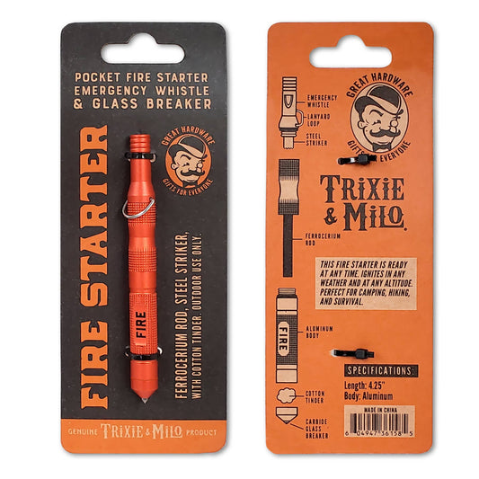 Fire starter and emergency whistle with packaging