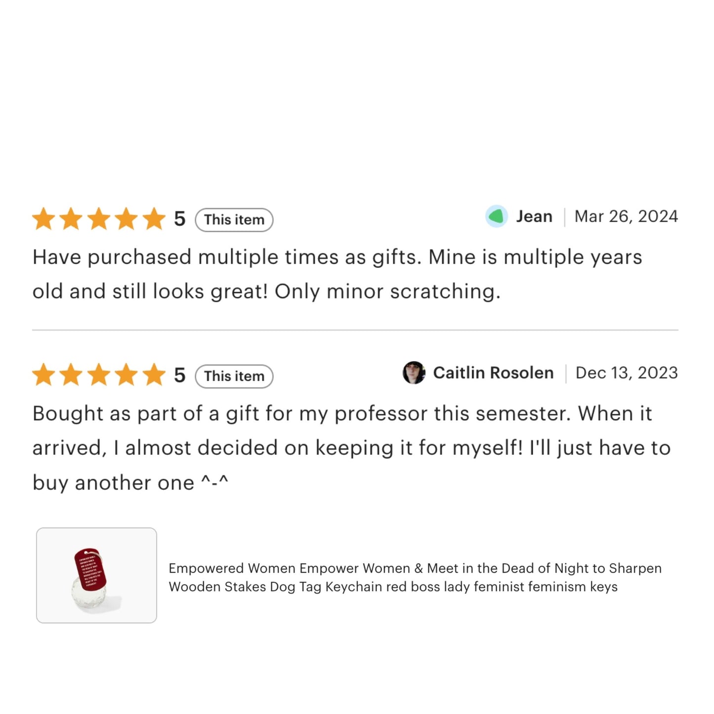 Empowered Women Empower Women And Also Meet in the Dead of Night Feminist Dog Tag Keychain in Red with Silver Lettering