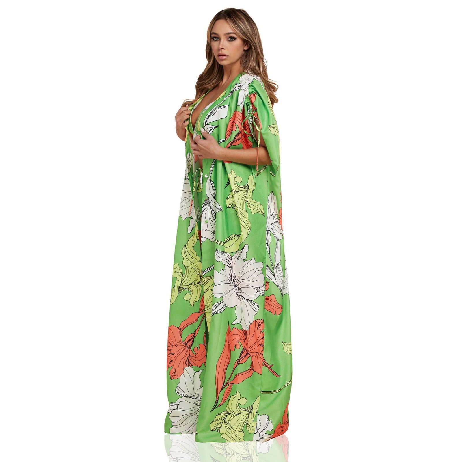 Enchanting Nature Seventies Vibe Leaf Flowy Pants and Robe Set [Size SM-L]