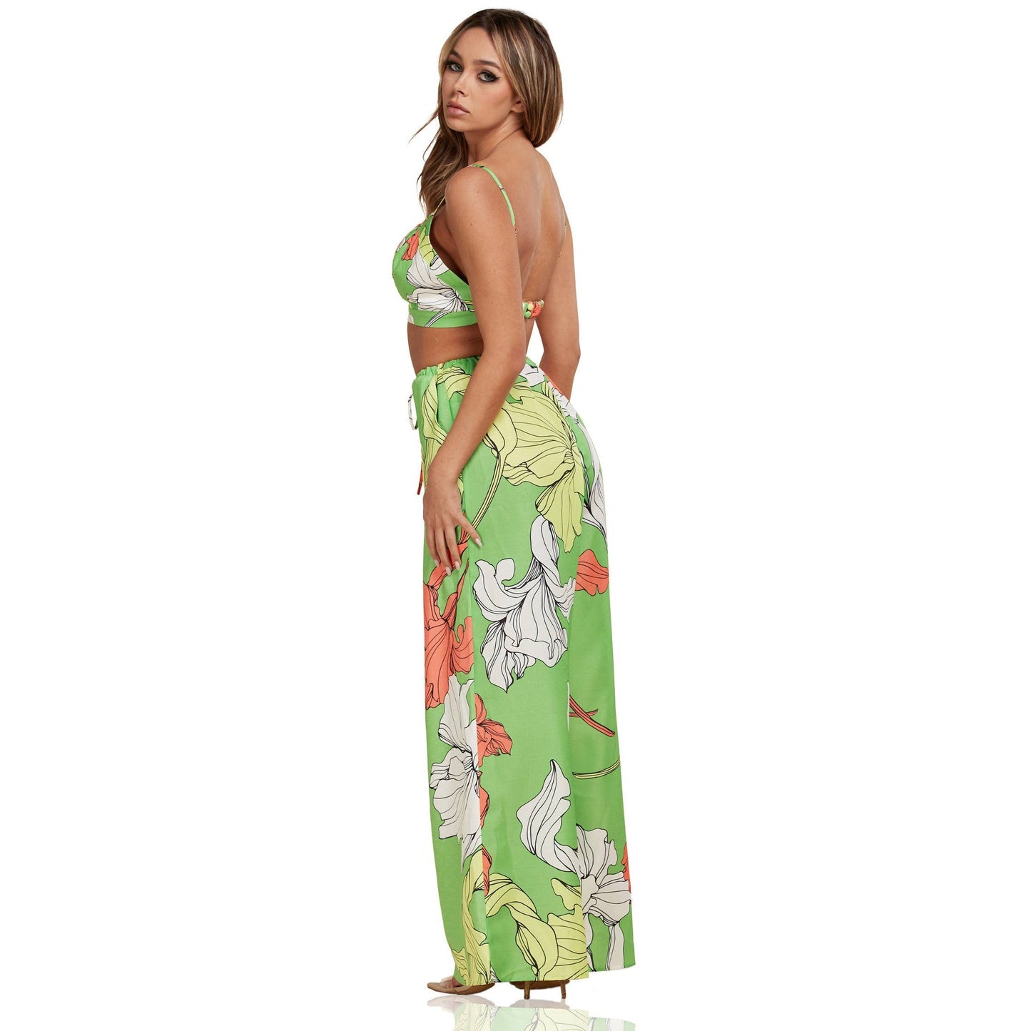 Enchanting Nature Seventies Vibe Leaf Flowy Pants and Robe Set [Size SM-L]