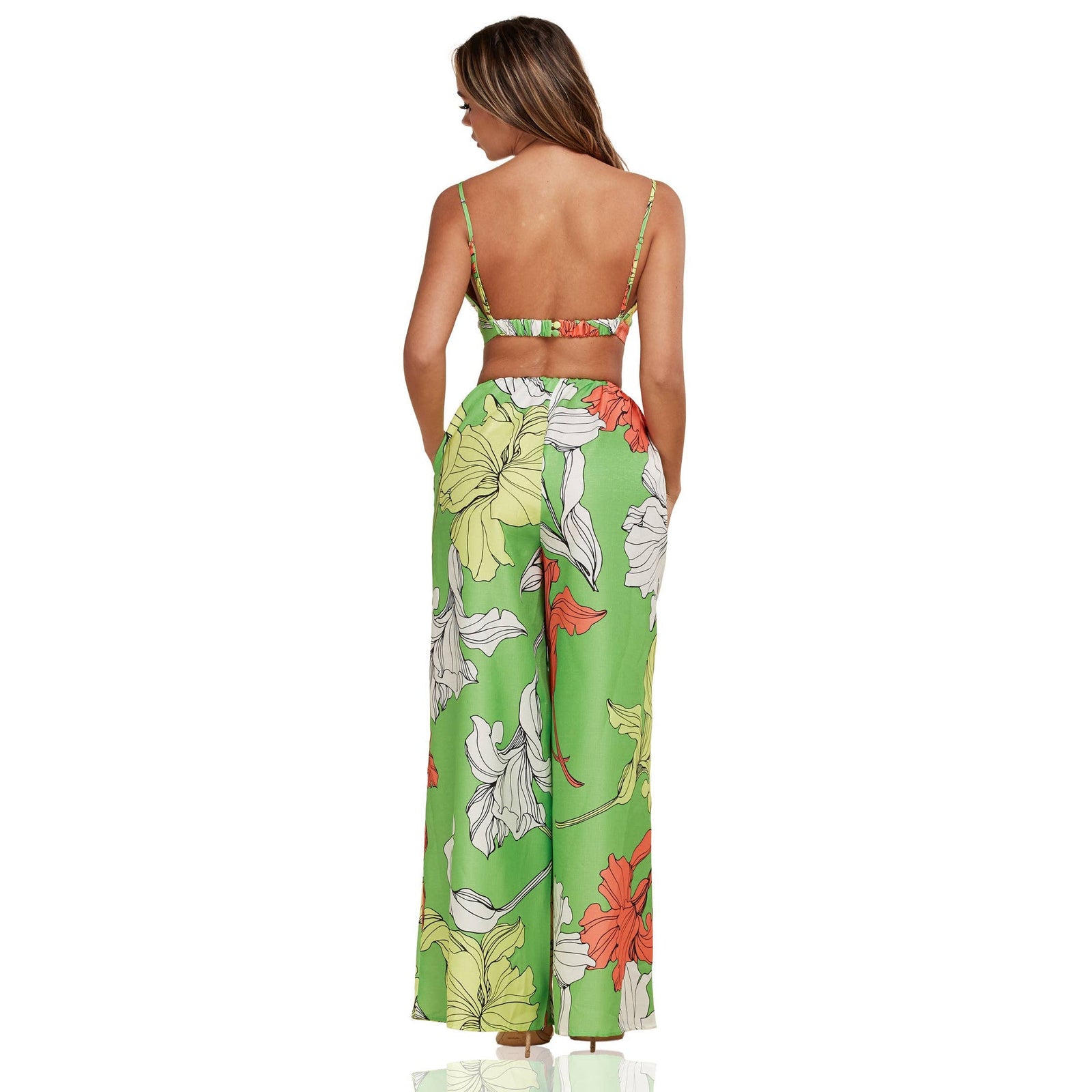 Enchanting Nature Seventies Vibe Leaf Flowy Pants and Robe Set [Size SM-L]