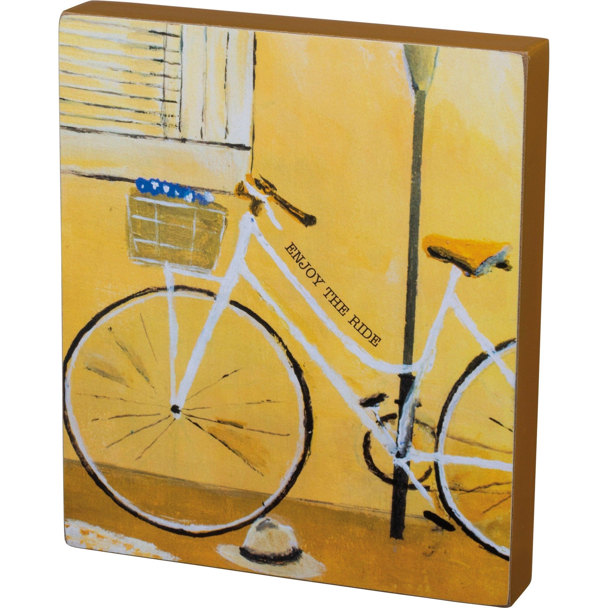 Enjoy The Ride Inspo Block Sign | Urban Bicycle Wooden Desk Wall Decor | 6" x 7"