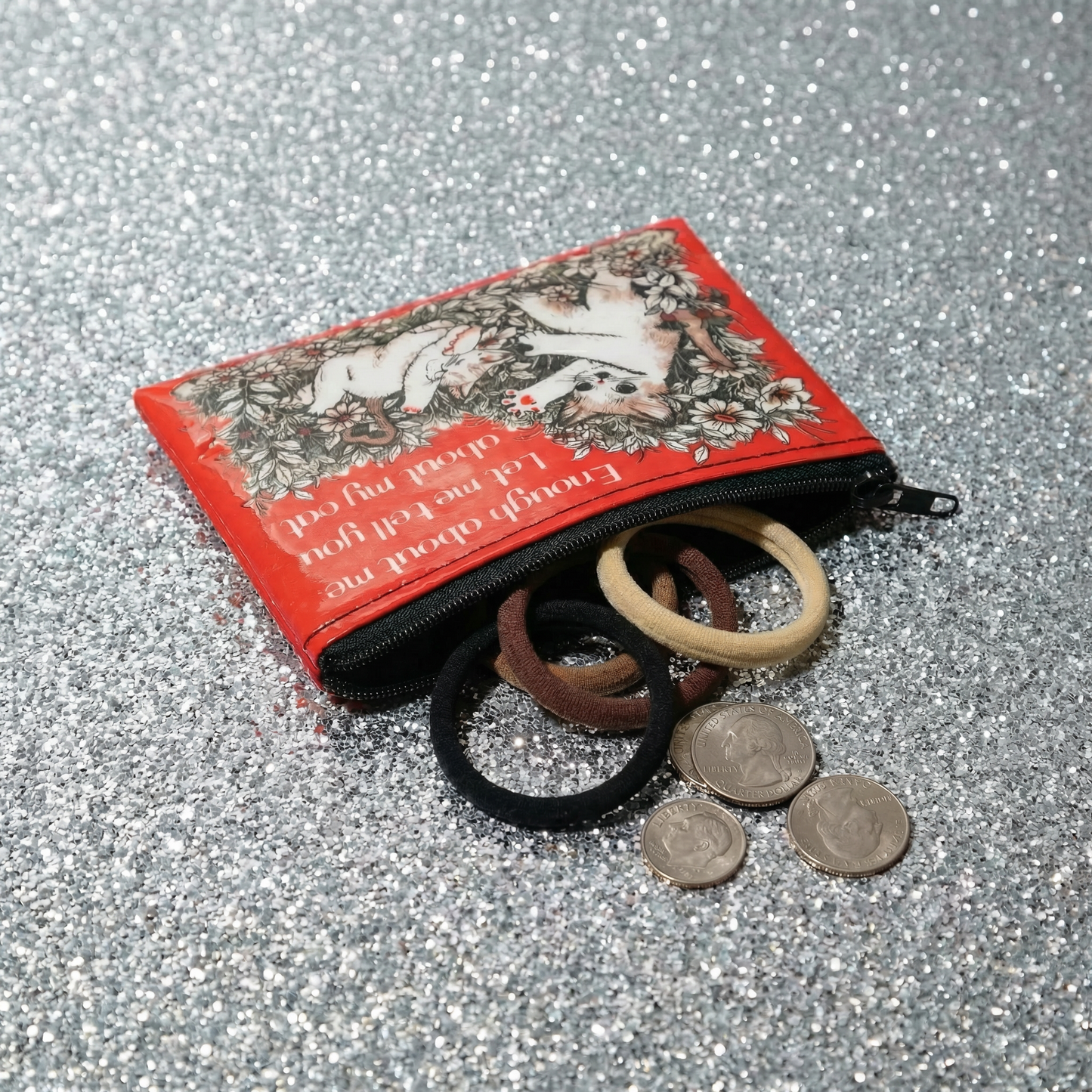 Enough About Me Let Me Tell You About My Cat Coin Purse | 3"h x 4"w | BlueQ at GetBullish