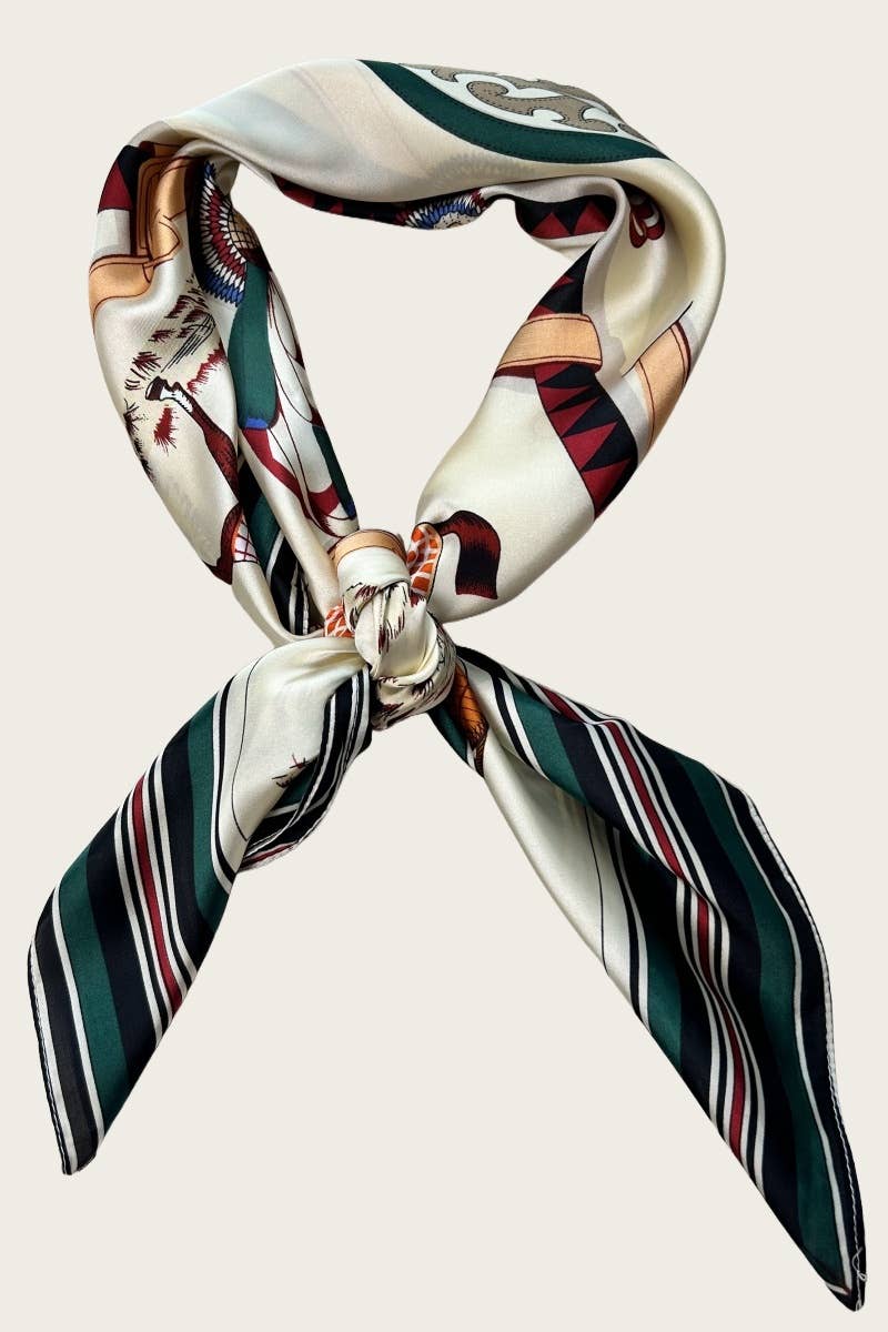 Equestrian Silk-Style Bandana in Green | Multi-Style Horse Print