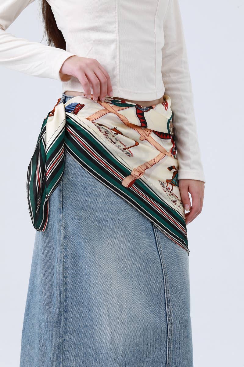Equestrian Silk-Style Bandana in Green | Multi-Style Horse Print