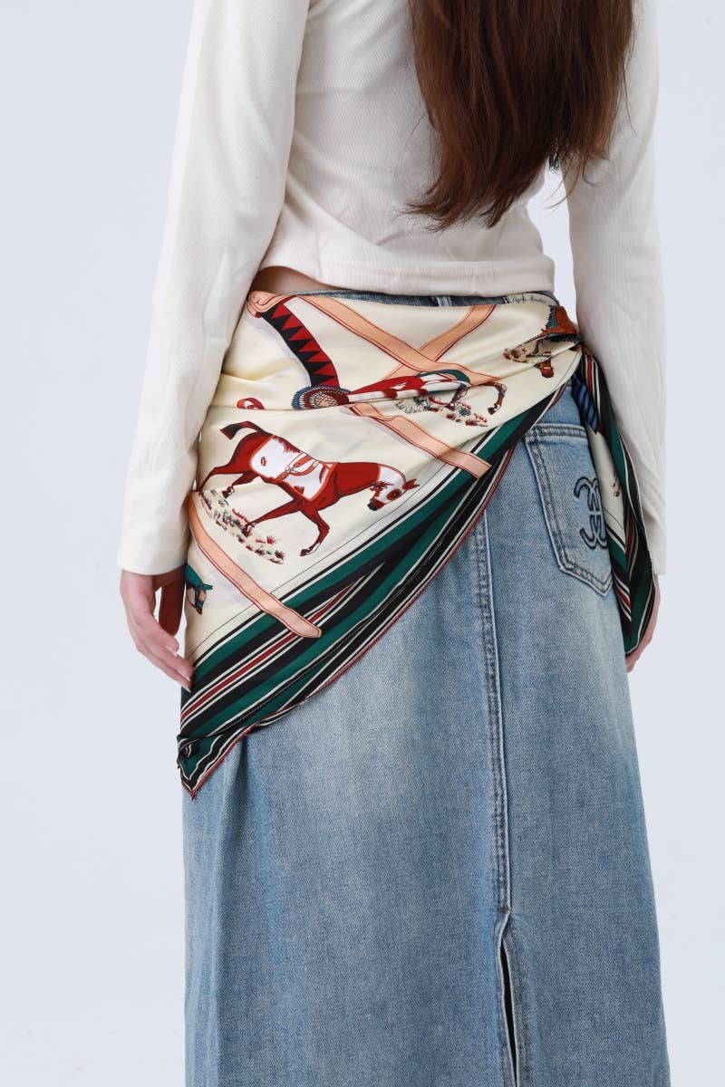 Equestrian Silk-Style Bandana in Green | Multi-Style Horse Print