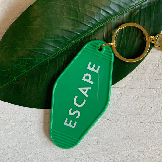 Escape Vintage Motel Style Keychain with Gold Hardware