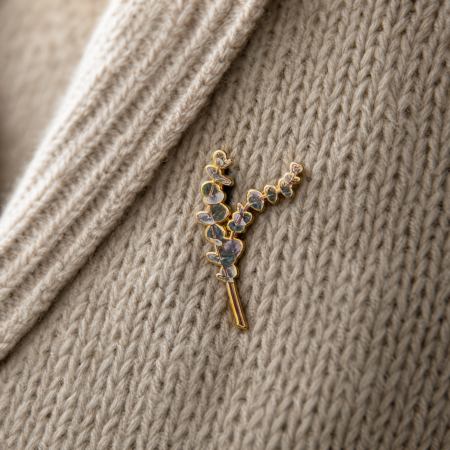 Eucalyptus Branch Metal Pin Brooch