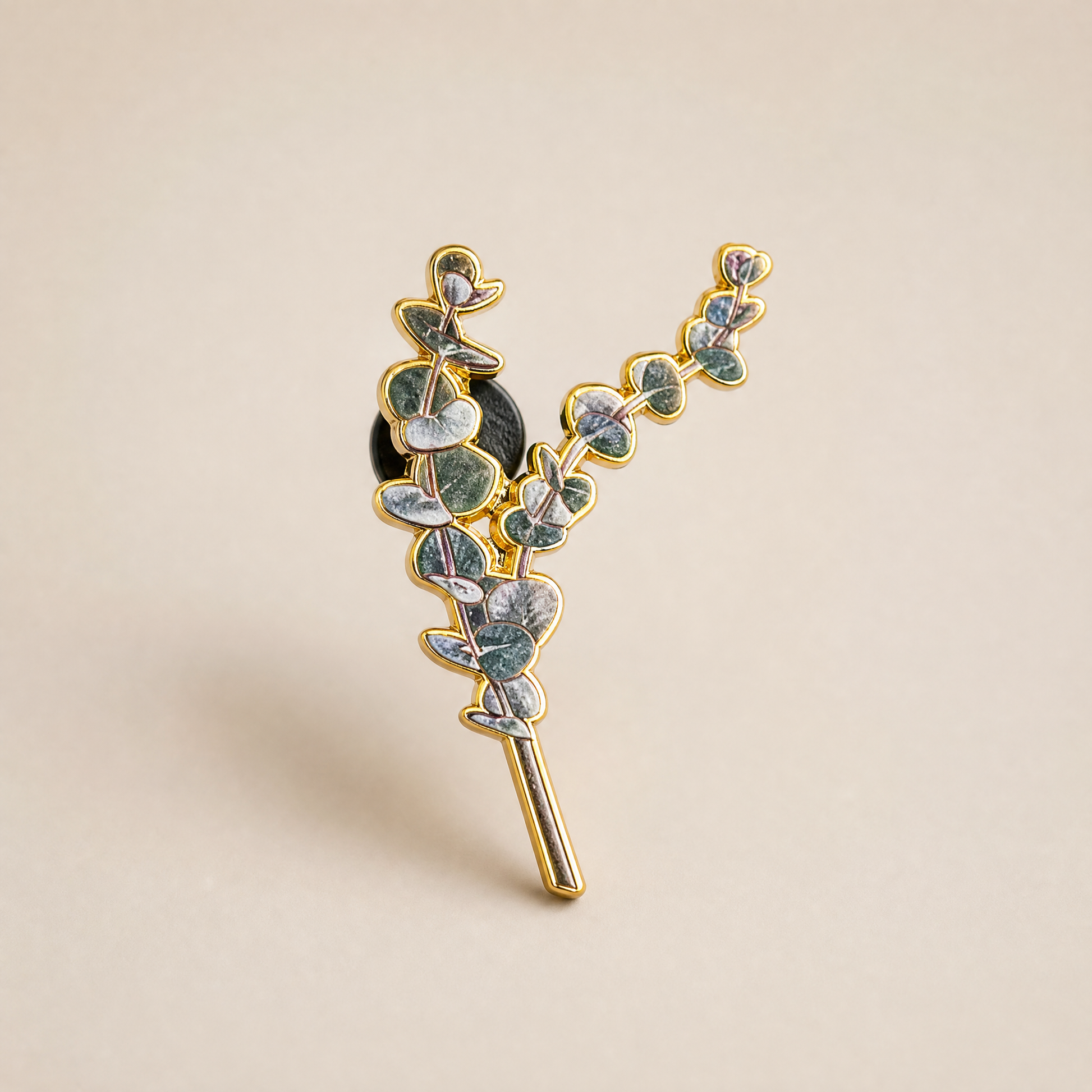 Eucalyptus Branch Metal Pin Brooch