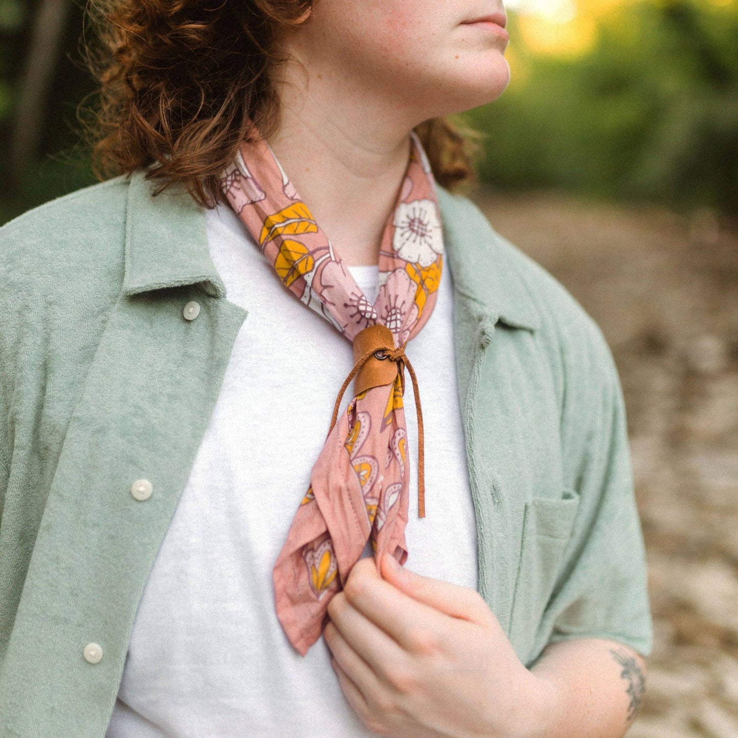 Evangeline Bandana in Pink with Floral Designs | Handmade in India | Cotton Scarf Neckerchief | 22'' x 22''