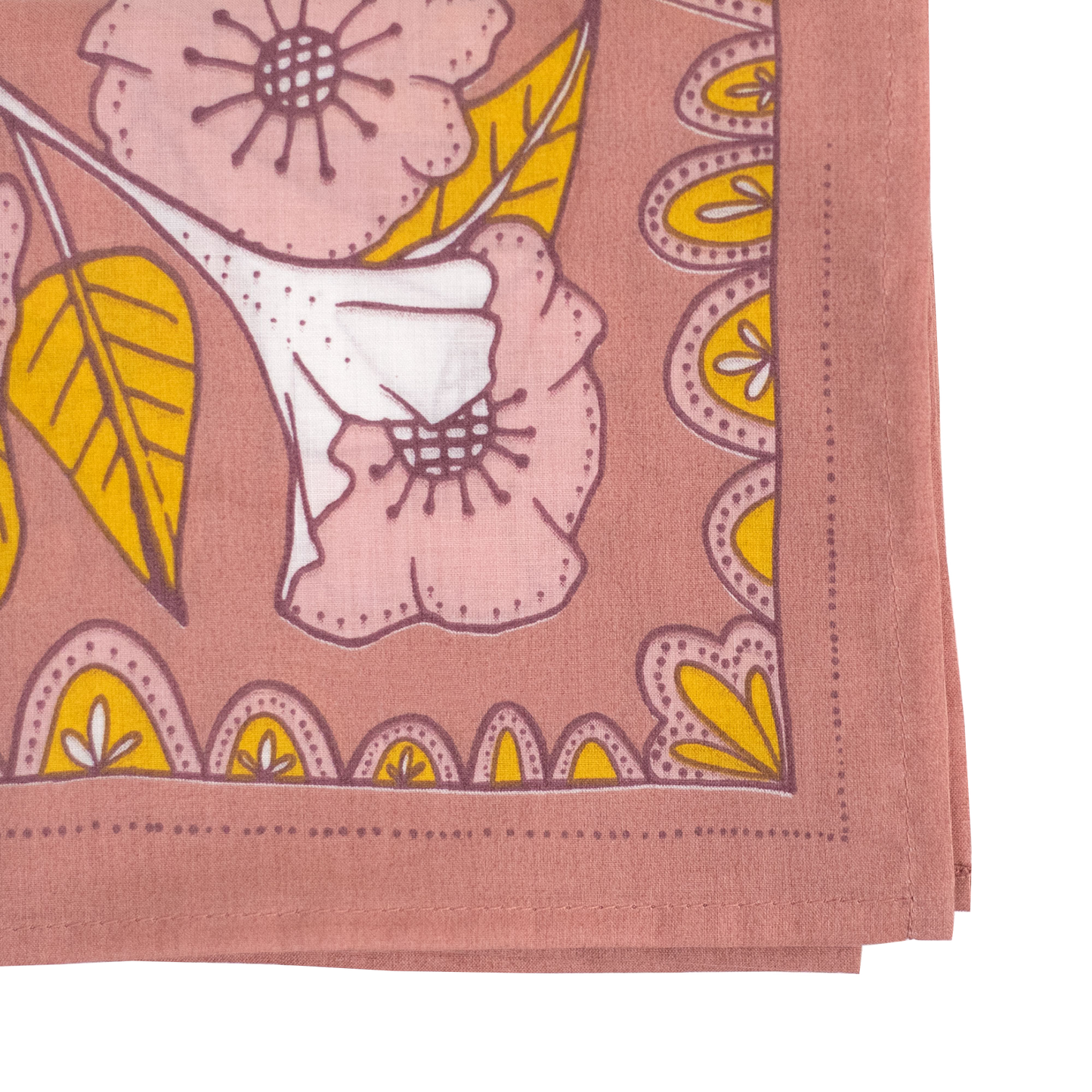 Evangeline Bandana in Pink with Floral Designs | Handmade in India | Cotton Scarf Neckerchief | 22'' x 22''