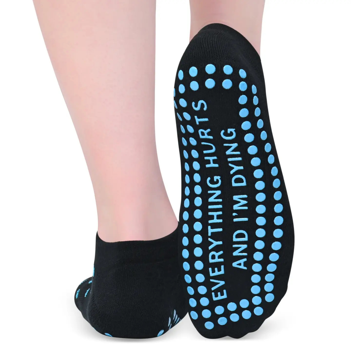 Everything Hurts And I'm Dying Sticky Socks in Blue and Pink Polka Dots | Barre Pilates Yoga Giftable Anti-Slip Grippy Socks
