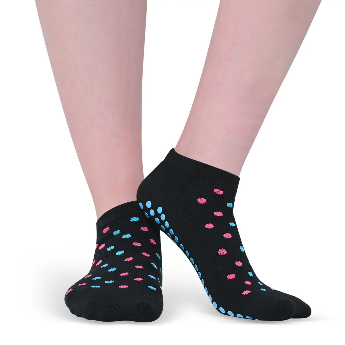 Everything Hurts And I'm Dying Sticky Socks in Blue and Pink Polka Dots | Barre Pilates Yoga Giftable Anti-Slip Grippy Socks