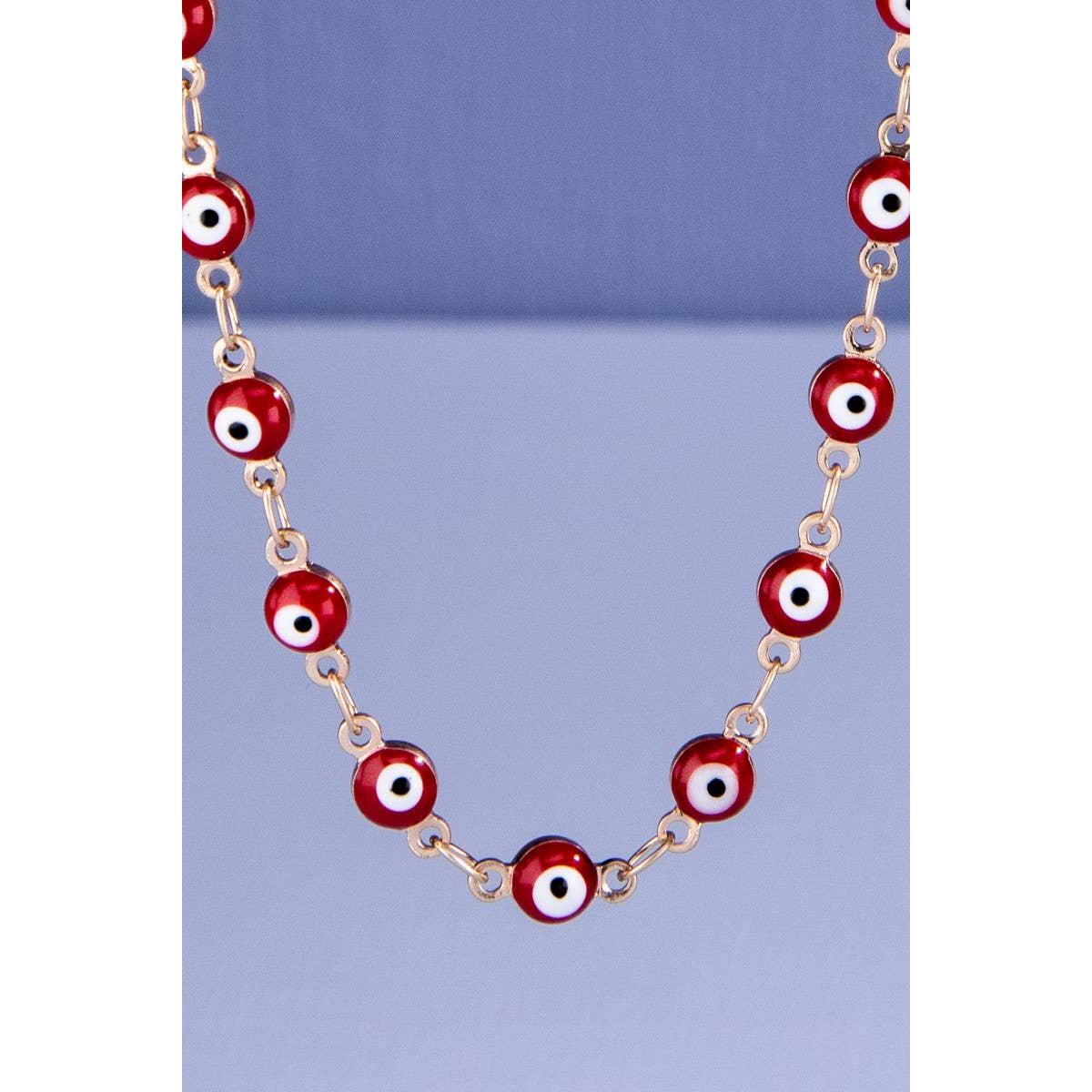 Evil Eye Beaded Necklace in Red and Gold