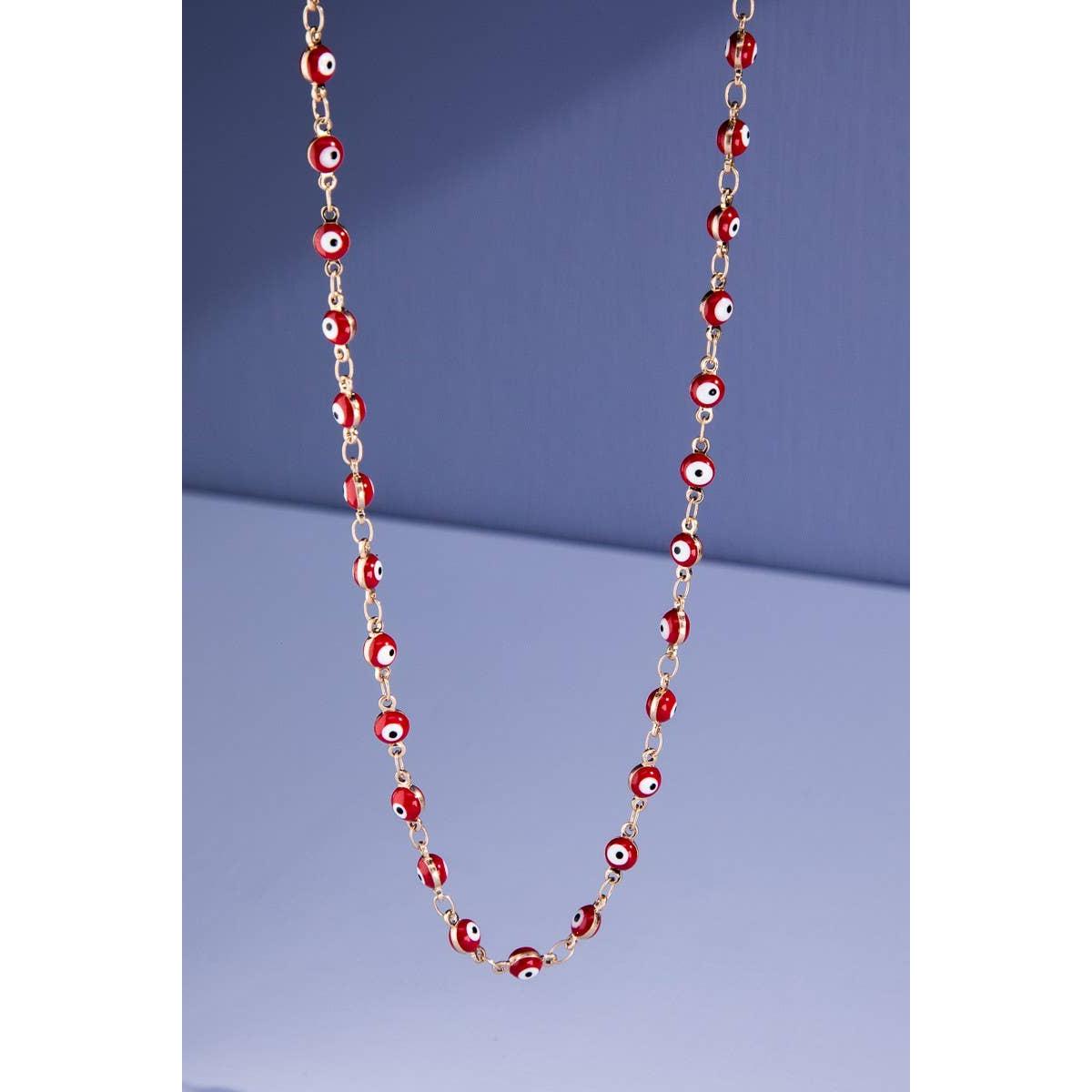 Evil Eye Beaded Necklace in Red and Gold